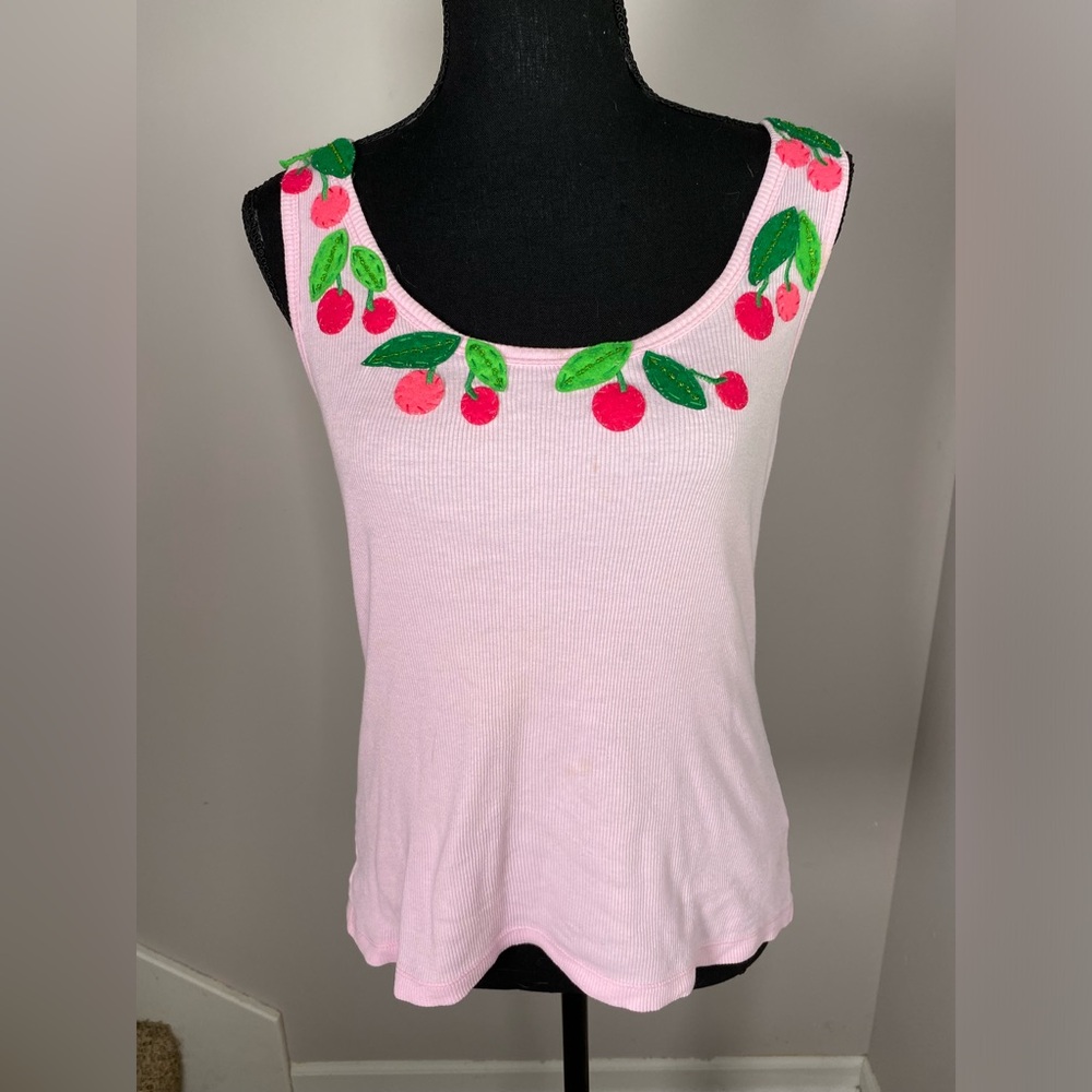Women’s Pink Cherries medium cotton tank top
